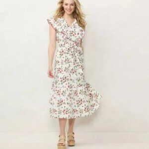 Lauren Conrad Women's Scalloped Ruffle Sleeve Floral Feminine Maxi Dress Size 2X
